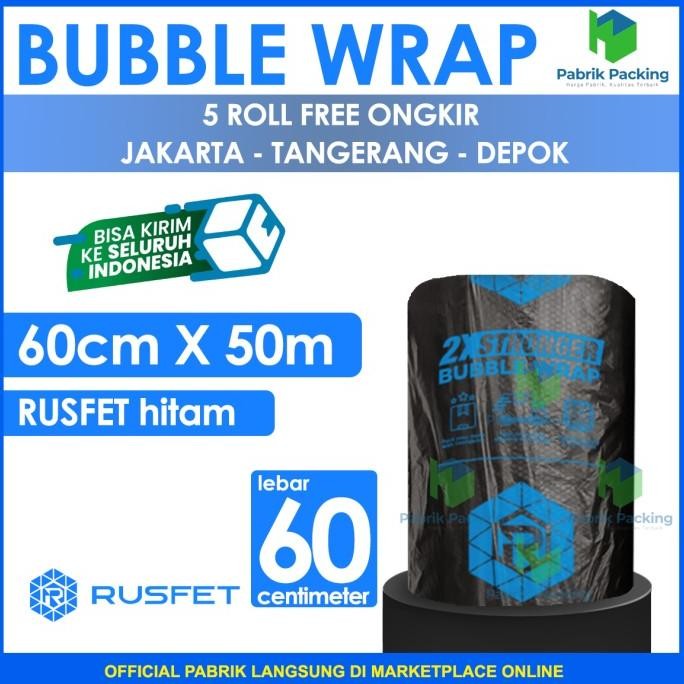 

tersedia bubble wrap rusfet hitam 60cm x 50m tebal plastik bubblewrap roll
