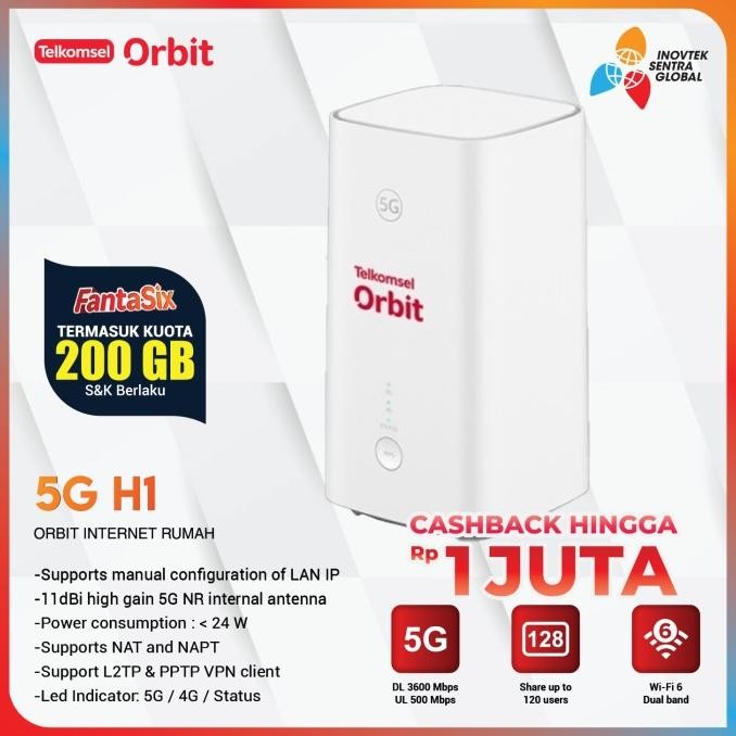 Orbit 5G H1 Modem Router Wifi High Kuota Telkomsel 200GB