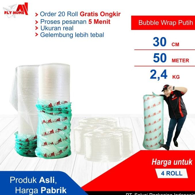 

tersedia flyhome bubble wrap putih 2,4kg potongan 30cm 4 roll 30x50meter