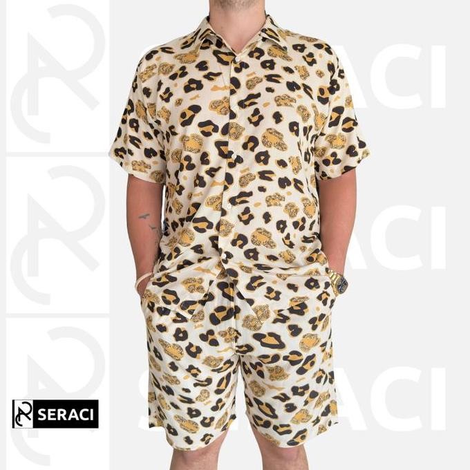 Diskon SERACI - one set kemeja pria dan wanita setelan celana pendek hawaii daily outfit pantai baha