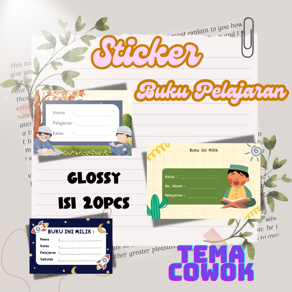 

CV 4/ Sticker Buku Pelajaran Boy Campur / Glossy isi 20PCS/Label buku pelajaran