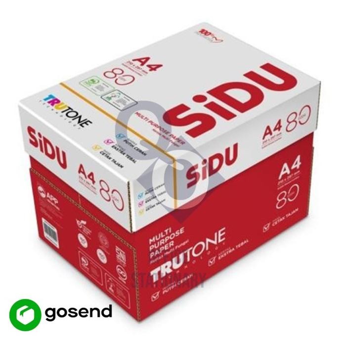 

Kertas HVS SiDu A4 80 GSM copy paper 1ktn khusus gosend atau grabsend murah