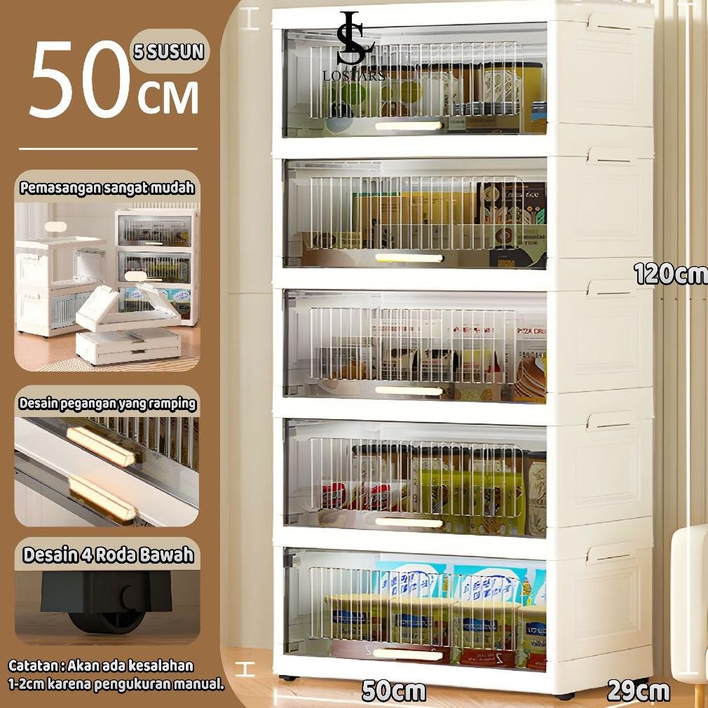 Lostars T3 (Tidak Perlu Instalasi) Rak Kabinet Susun Lipat/Rak Buku Serbaguna Ada Roda/Lemari Plasti