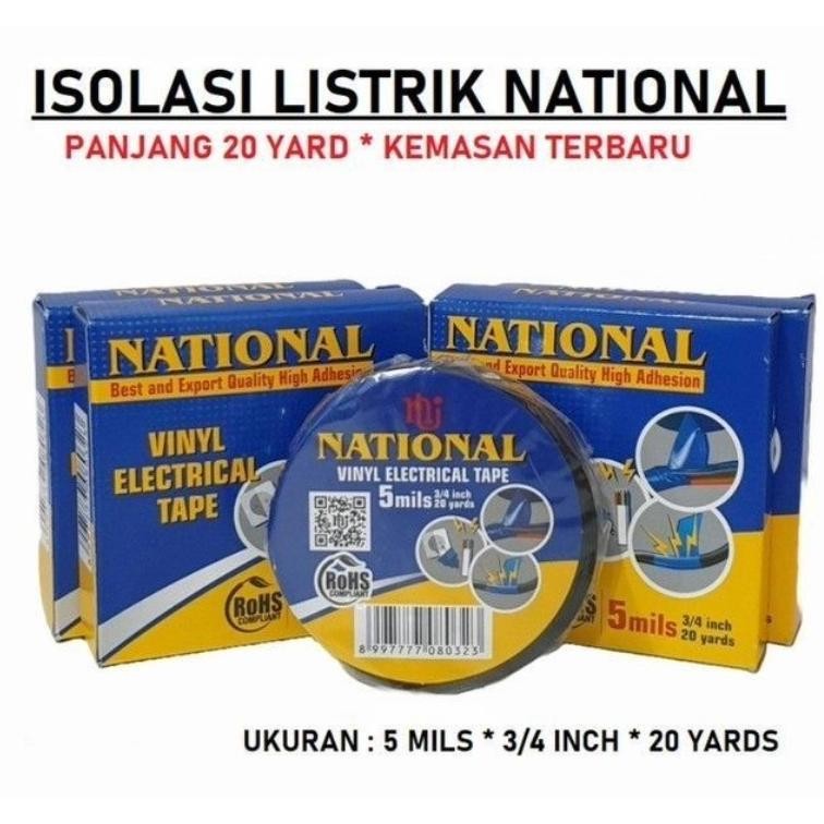 Viral Isolasi Listrik National Hitam 3/4 " Inci 20 Yard  Selotip Solasi Vinyl Original Viral