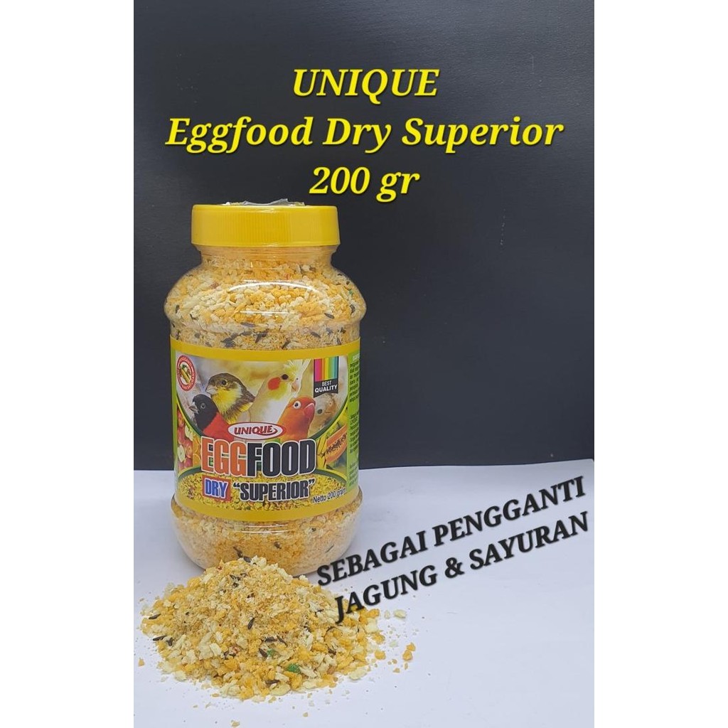 

UNIQUE UNIK EGGFOOD DRY SUPERIOR 200 GRAM PENGGANTI JAGUNG & KANGKUNG murah
