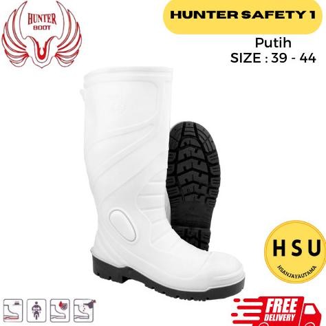 Diskon sepatu boots pria karet sawah kebun Hunter Safety 1 Putih Toe Cap Besi