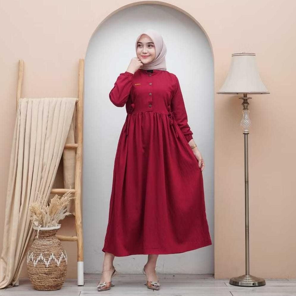 Sherila Dress - Dress Wanita Bahan Katun Micro - Dress Wanita Muslim Tali Pinggang