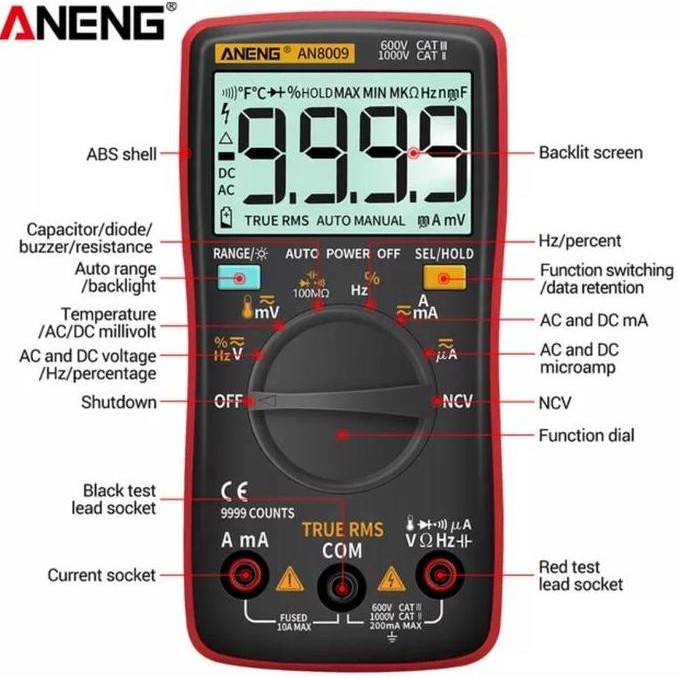 New Multimeter Aneng AN8009 Multitester Avometer Digital True RMS AC DC