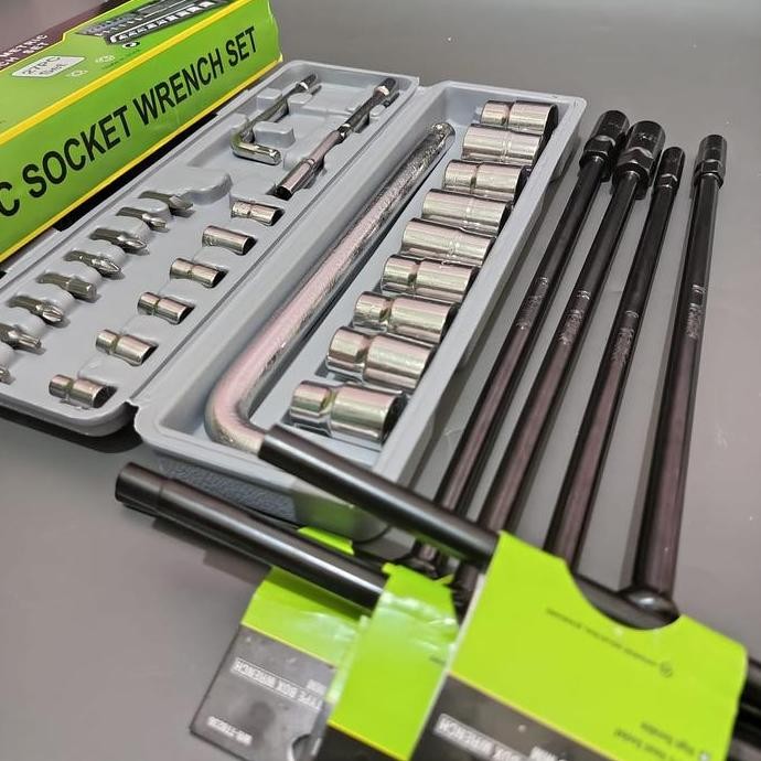 Terlaris Paket Bengkel Tekiro Kunci T Set 4 Pcs + Kunci Ring Pas 11 Pcs + Kunci Shock 27 Pcs - L Set