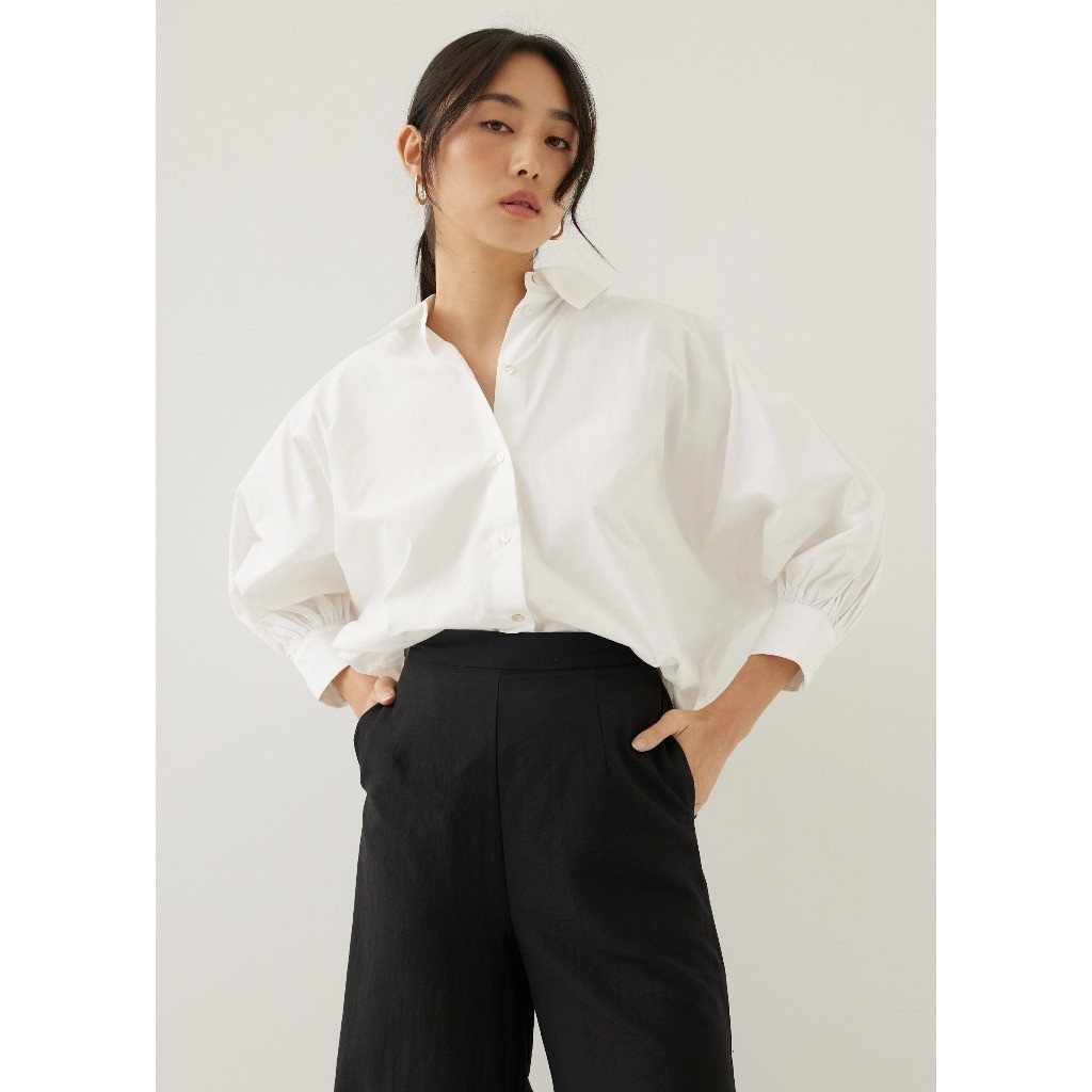 Love, Bonito - Atasan Wanita - Brienne Puff Sleeve Cotton Shirt - White