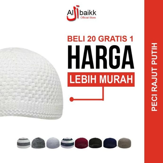 Beli 20 Gratis 1 - Peci Rajut PUTIH Tebal Murah Ukuran All Size Dewasa Warna Putih Hitam Motif Polos