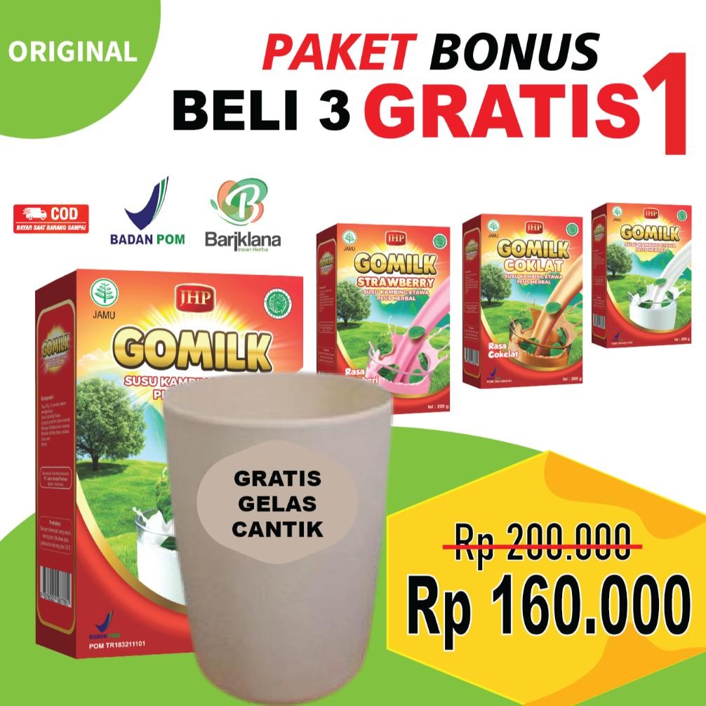 

(BELI 4 GRATIS GELAS) GOMILK Susu Kambing Etawa Plus Herbal | Nutrisi Penambah Berat Badan | Mengatasi Diabetes, Asam Lambung, Masalah Pernapasan 200 gr