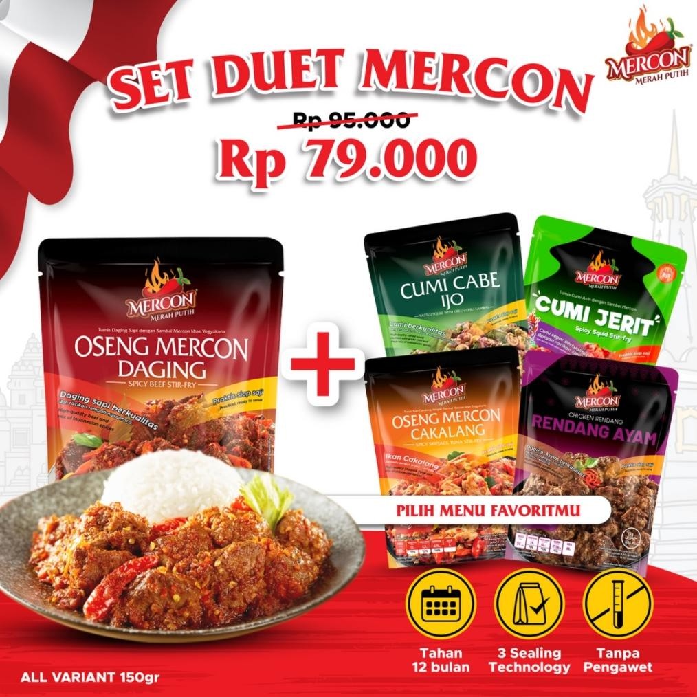 

TERMURAH Mercon Merah Putih - Set Duet Mercon || OSENG MERCON DAGING + (Cumi Jerit/ Cumi Cabe Ijo/ Oseng Mercon Cakalang/ Rendang Ayam) Siap kirim