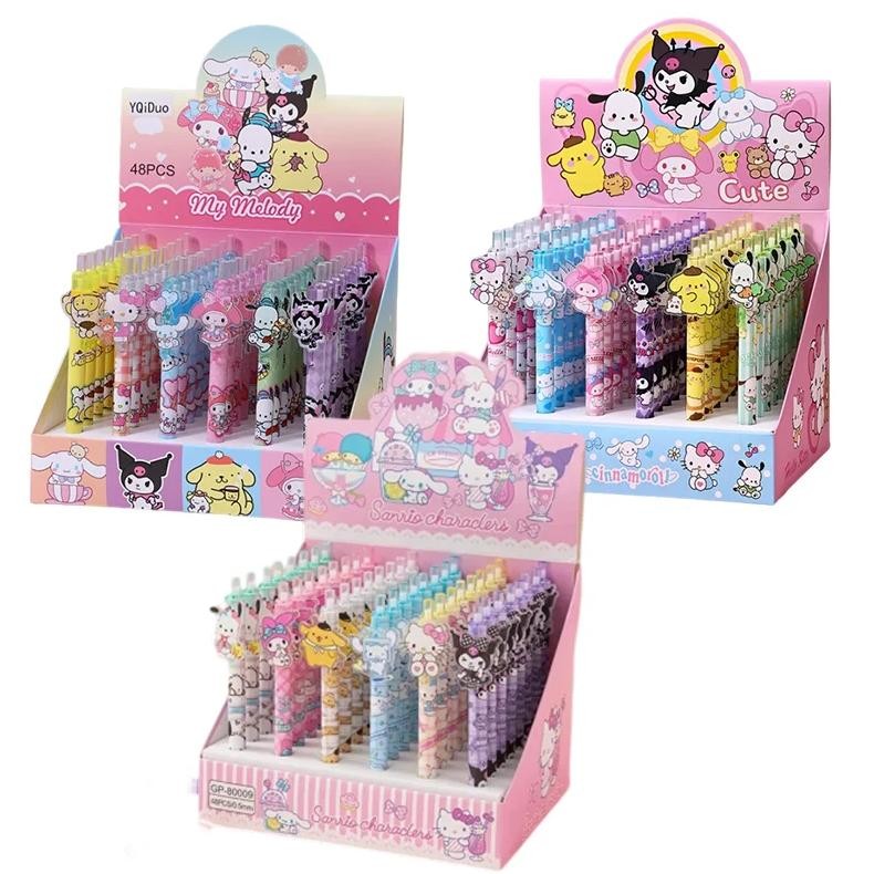 

Sanrio 24/48Pcs Gel Pens Kawaii Hello Kitty Cinnamoroll Acrylic Patch Press Pen Children School Supplies Stationery 0.5 Black