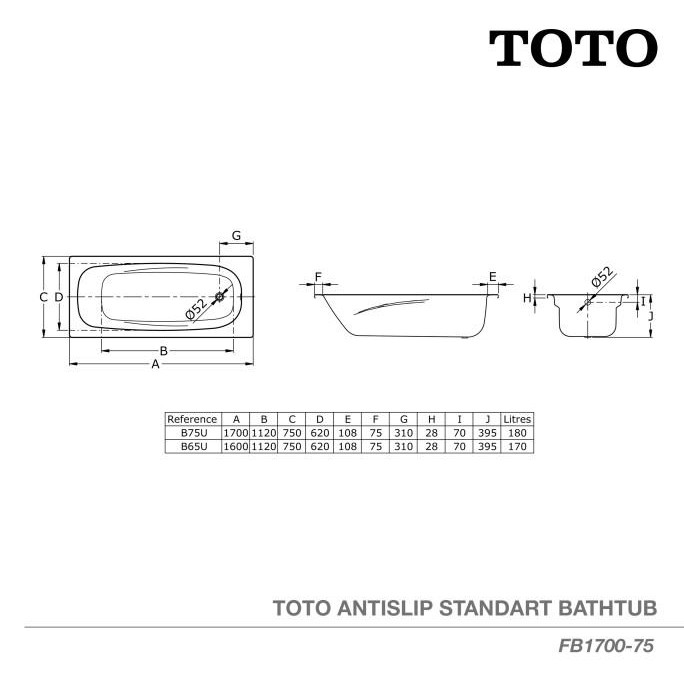 Murah Toto Bathtub Fb1700-75 | Bathtub - Bath Tub - Bak Mandi
