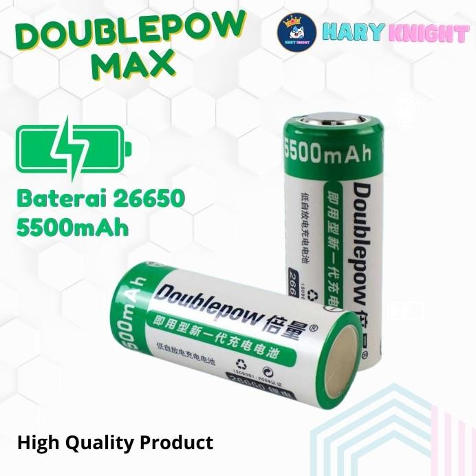 Terlaris Baterai 26650 Doublepow Max 5500Mah Daya Tahan Lama