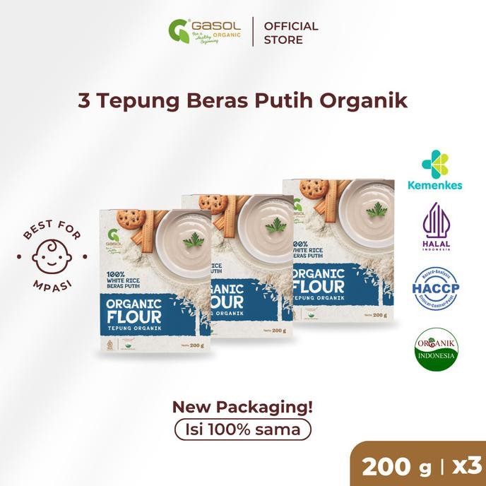

Ready GASOL Tepung Beras Putih Organik Makanan Bayi MPASI 200gr x 3