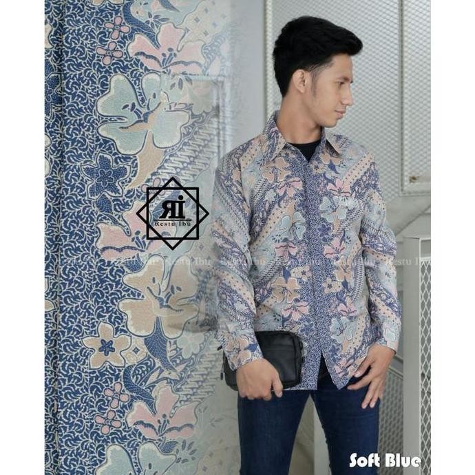 Kemeja Batik Pria Lengan Panjang Bahan Katun Premium Motif Laras Nevy Kekinian Cocok Untuk Kantoran 