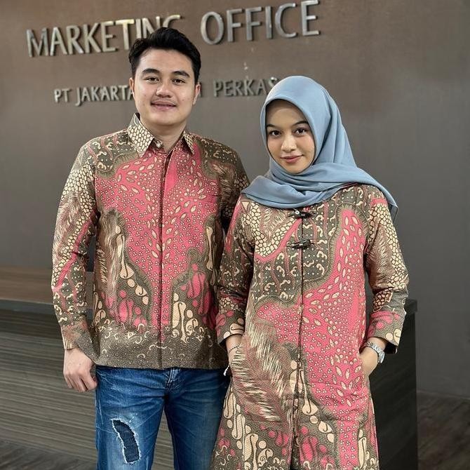 Ready NEW SISIK CREAM PINK batik couple bahan doby semi sutra sudah full lapis furing try by aribati