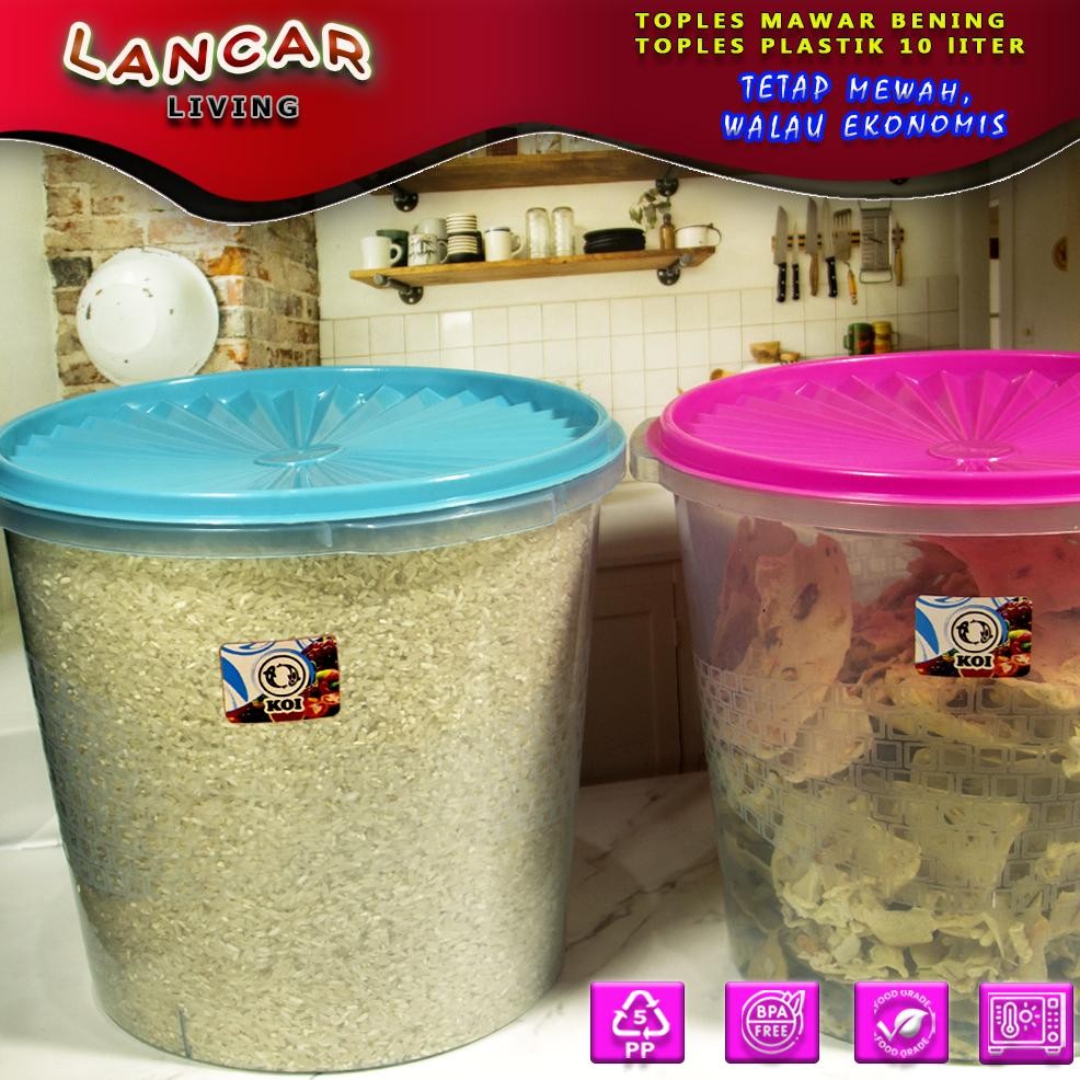 3Pcs Toples Mawar  Bening Toples Plastik 10 Liter | Toples Kerupuk Besar 10L