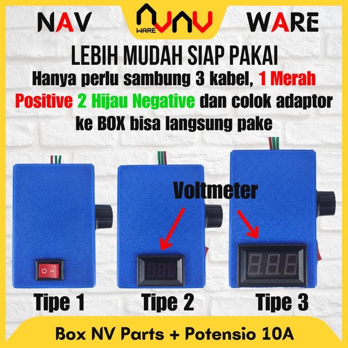 Ready Box NV Parts + Potensio 10A + Voltmeter Digital + Saklar On Off Jack DC Female / Khusus Pompa 
