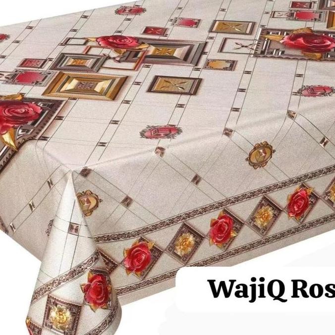 Ready Taplak Meja Tamu Lentur Panjang Meteran Taplak PVC gold Mewah Waterproof