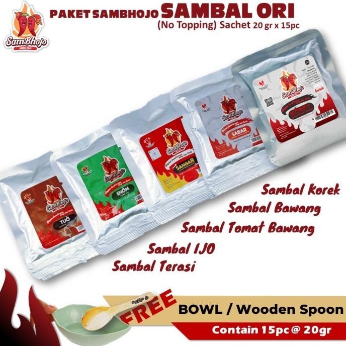 

Paket Sambal Bojo sachet, sambal Bawang, terasi, Sambal ijo, 15 sachet