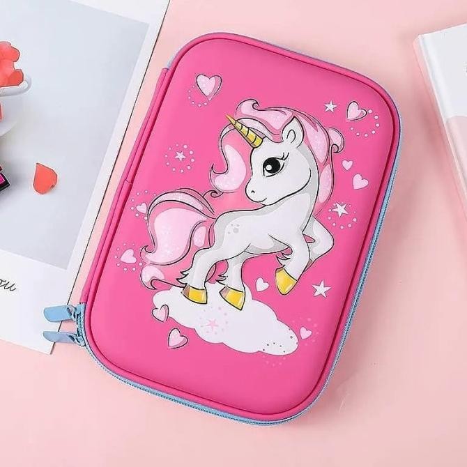 

tyS Kotak Pensil Unicorn Tempat pensil 3D Hardtop Hadiah anak Perempuan