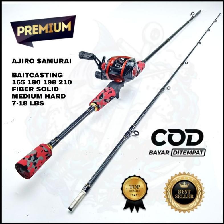 satu set joran pancing bc baitcasting kuat 10 kg fiber solid murah ajiro doreng 150 165 180 198 210 