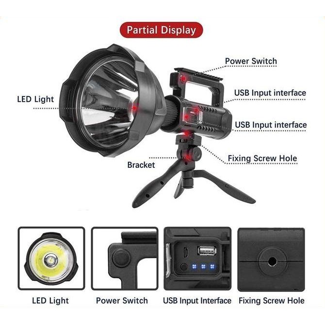 New Senter LED Sorot Jarak Jauh Super Terang X2000 W590/W591 Lampu Senter Jumbo Big Lamp LED Multifu