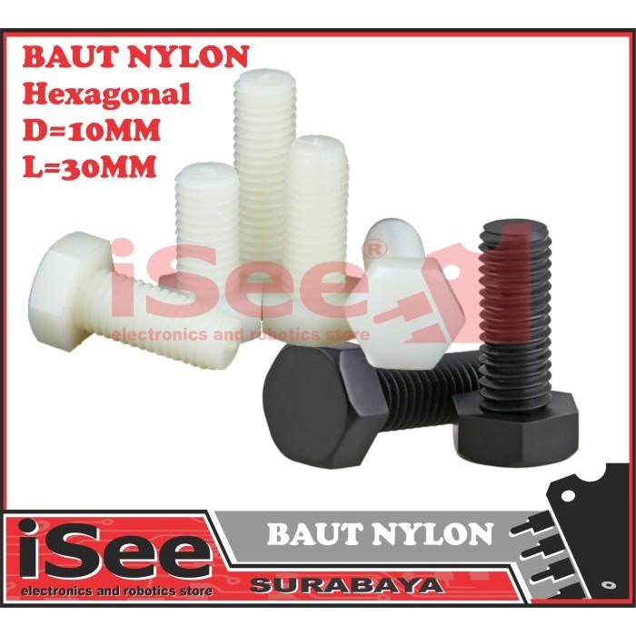 Baut Nylon M10X30mm Hexagonal Bolt height 30mm 30 mm 3 CM nilon M10