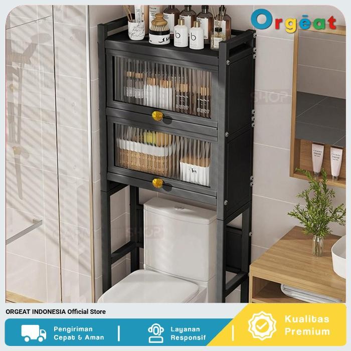 Rak Toilet Besi Stainless Steel Lemari Kamar Mandi Tertutup Atas Kloset Tempat Sabun Shampoo Tissue 