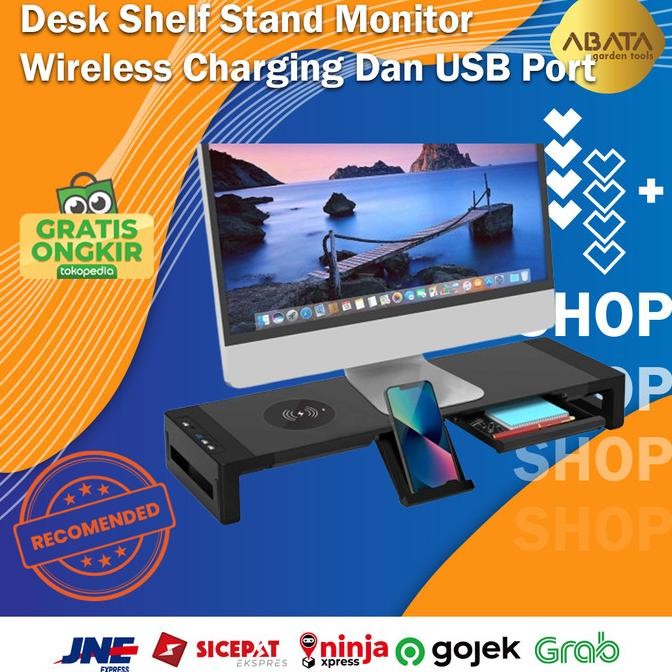 Desk Shelf Stand Monitor Meja Dengan Wireless Charging Dan Usb Port Monitor Stand Desk Table Rak Mon