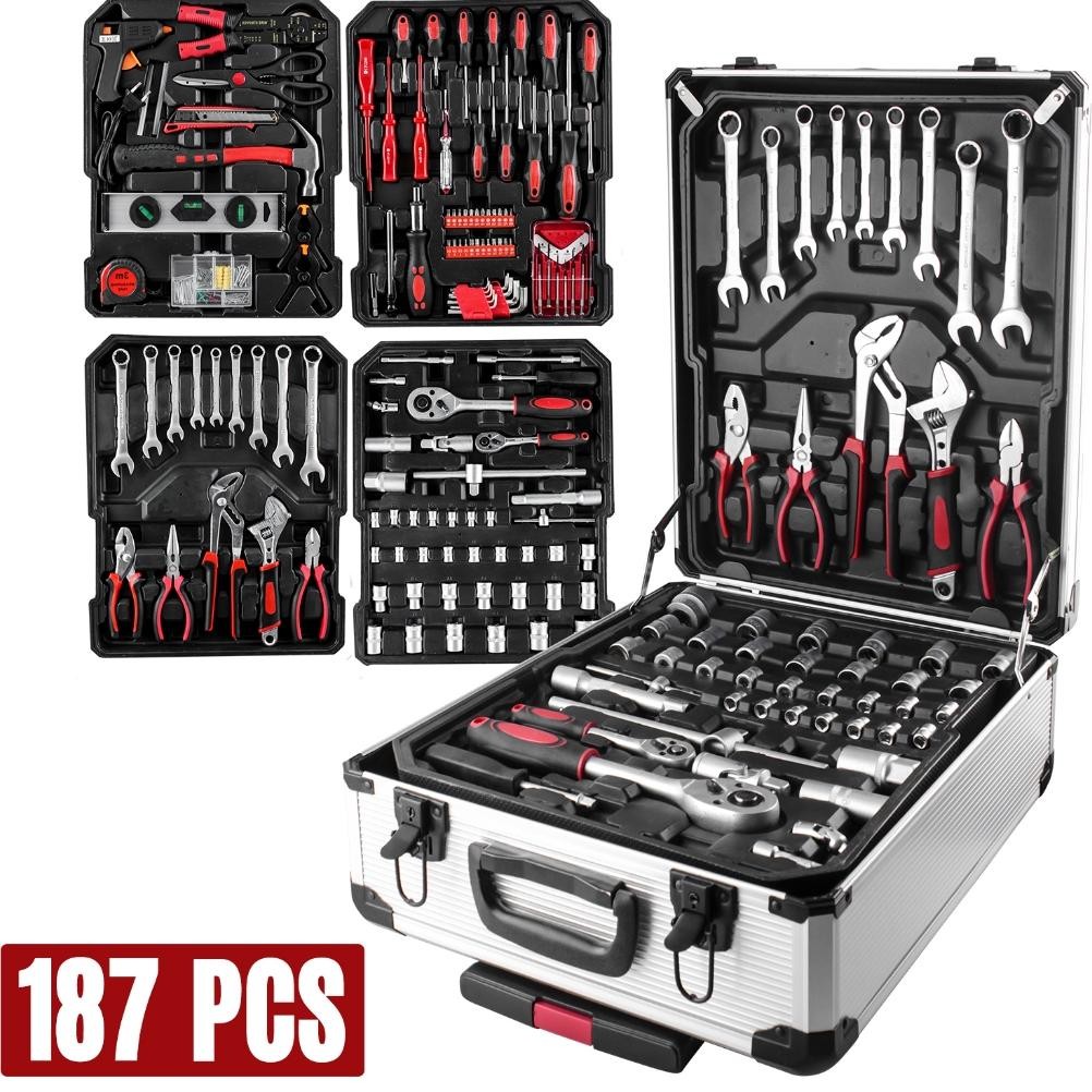 suksestech tool kit 187pcs perkakas bengkel dan rumah koper lengkap koper abu free koper 187