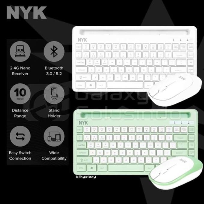 Nyk K50 K 50 Wireless Bluetooth Dual Mode Keyboard Mouse - Mint / White - White New Stok