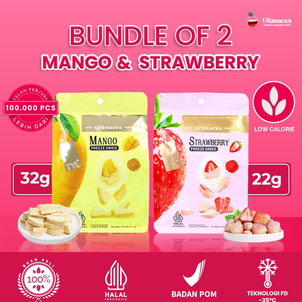 

TERMURAH URSNACKS Bundle Of 2 - Freeze Dried Keripik Sehat Strawberry + Mango Siap kirim