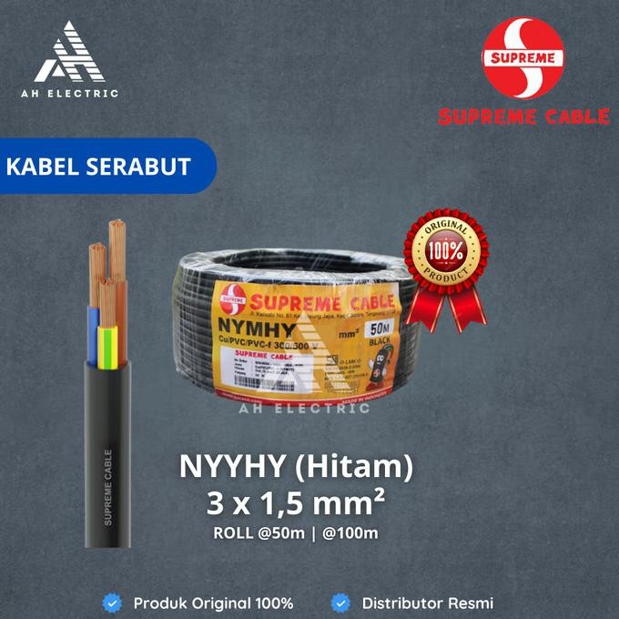 TERBARU - Kabel NYYHY 3x1.5 Supreme 50M / NYYHY 3x1,5 / Kabel Serabut NYYHY