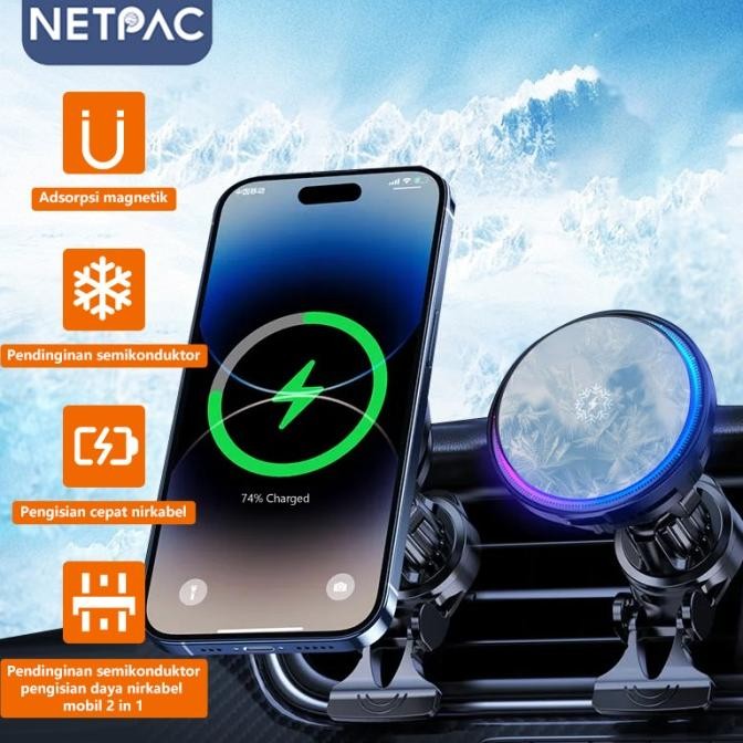 Netpac Fan Cooler Semikonduktor Magnetik Mobil Wireless Charger Braket Hp New Stok