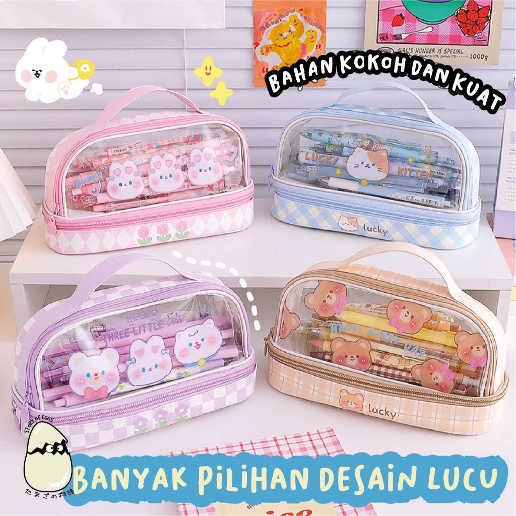 

Double Decker Pencil Case Kotak pensil besar Travel Pouch Make Up Pouch Aesthetic Kotak pensil besar