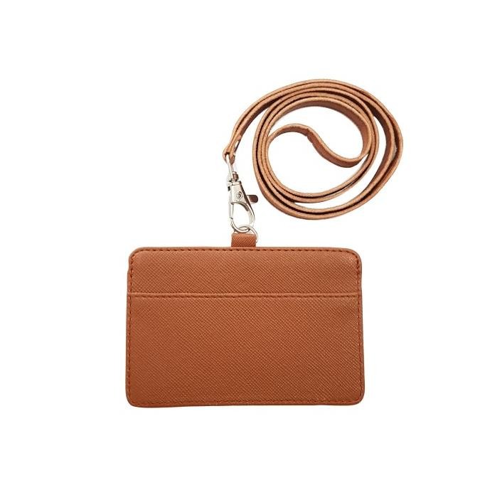 

new !!! Name Tag Horizontal Kulit Lanyard Landscape PU Leather ID Card Holder murah