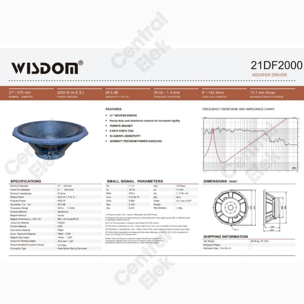 ready  komponen speaker wisdom 21df2000 / 21 df 2000 / 21df 2000 21 inch