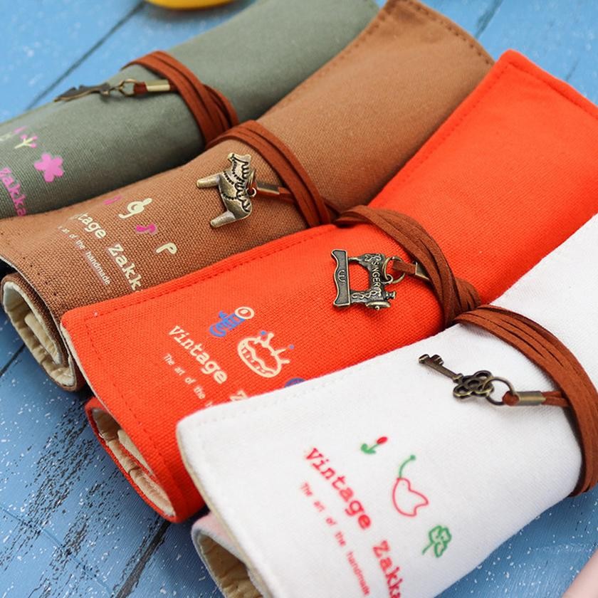 

Premium Tas Tempat Pensil Gulung Kanvas Roll Up Pencil Case / Tempat Pensil Gulung High Quality