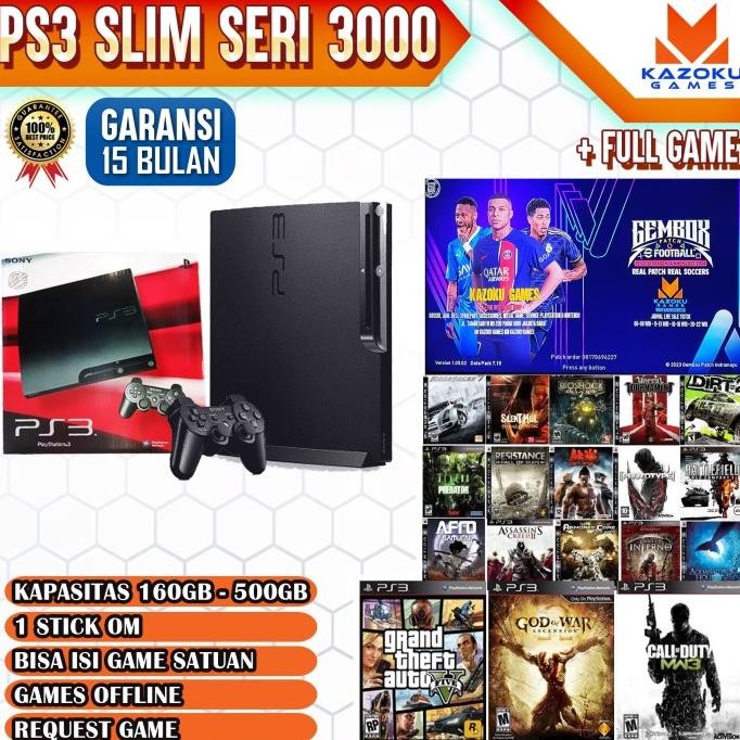 PS3 PS 3 SLIM SERI 3000 OFW / HEN FULL GAME 160GB - 500GB 1 STICK OM murah