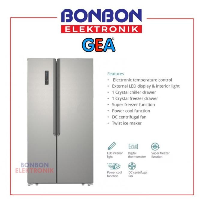 gea kulkas side by side 2 pintu g2d-472 silver / g2d472 / g2d 472 inox