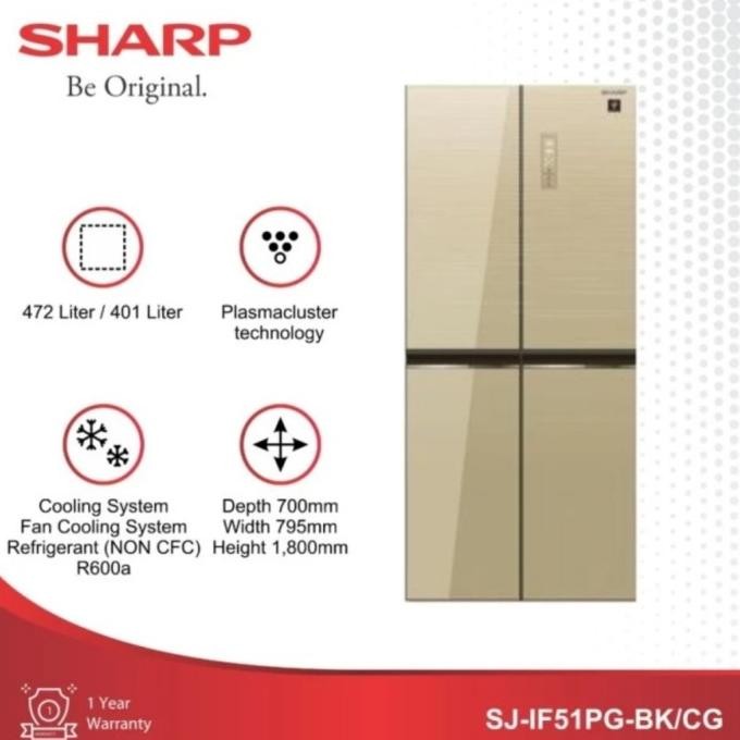 kulkas sharp side by side 4 pintu glass mirror sj-if51pg-cg