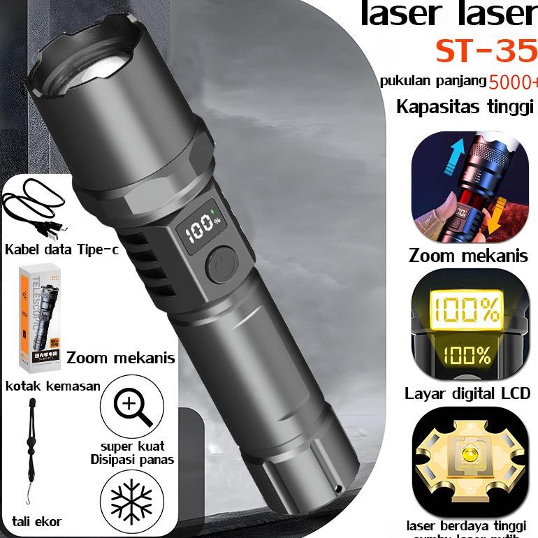 Senter super terang Senter mini Senter mini cas super terang LED Lampu Zoom Senter led cas tahan 24 