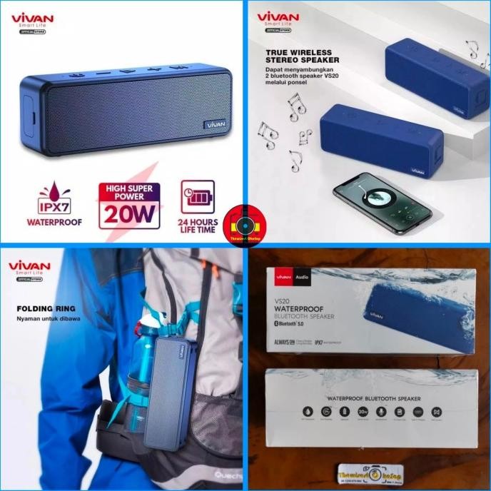Bluetooth Speaker Vivan VS20 VS 20 Ori Waterproof IPX7 MicroSD AUX TWS