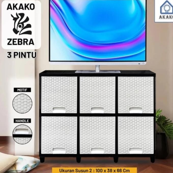 AKAKO : ZEBRA LEMARI PLASTIK 3 PINTU SUSUN 2 RAK TV LED KUAT TEBAL ANTI RAYAP
