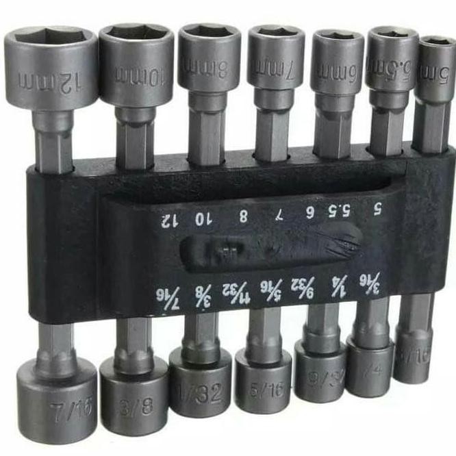 :::::::] JLD TOOLS Kunci Mata Sok Baut Roofing Baja Ringan Konektor Mesin Bor 1 Set 14pcs