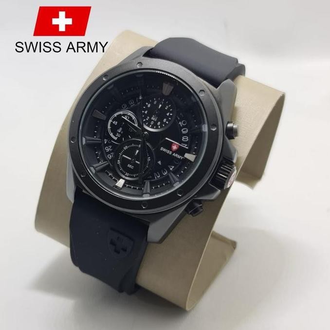 Jam Tangan Pria Swiss Army 6594 Chrono Rubber Karet Stainless Watches Biru Hitam